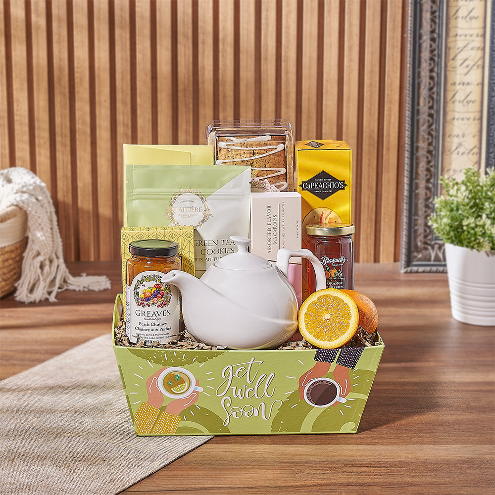 Get Well Cozy Tea Treats Basket – how the gift is presented