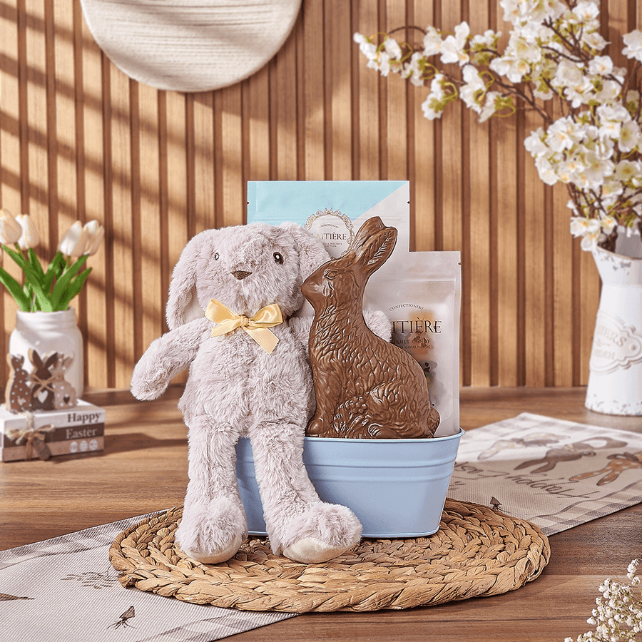 Blue Easter Bunny Gift Basket, chocolate gift, chocolate, easter gift, easter, Montreal delivery