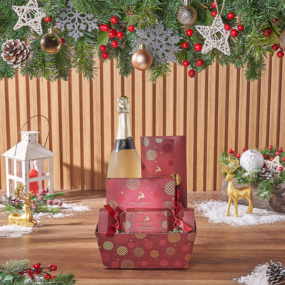 Hollyberry Sparkling Wine and Truffles – how the gift is presented