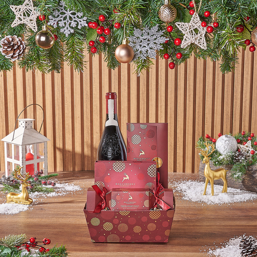 Christmas Morning Wine Gift Set, christmas gift, christmas, wine gift, wine, chocolate gift, chocolate, Montreal delivery