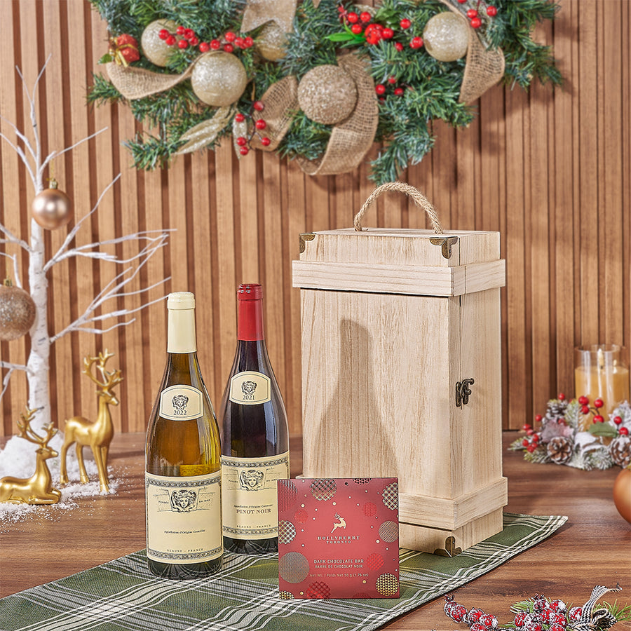 Christmas Wine Duo, wine gift, wine, chocolate gift, chocolate, christmas gift, christmas, Montreal delivery