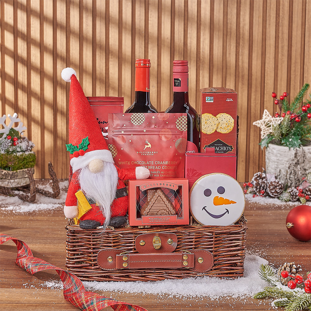 Christmas Wine and Multigrain Crackers Basket – how the gift is presented