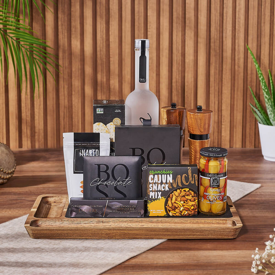 Connoisseur's Liquor Gift Set, liquor gift, liquor, snack gift, snack, chocolate gift, chocolate, Montreal delivery