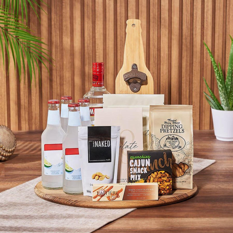 Coolers & Crunch Liquor Basket, liquor gift, liquor, chocolate gift, chocolate, Montreal delivery