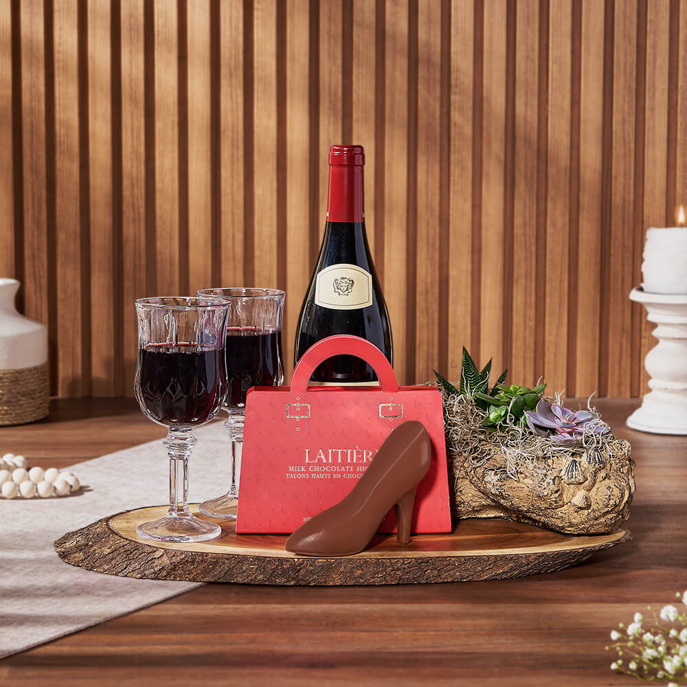 Succulent Basket with Wine – how the gift is presented