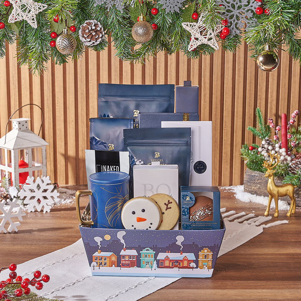 Christmas Treats Gift Basket with Coffee and Assorted Chocolates – how the gift is presented