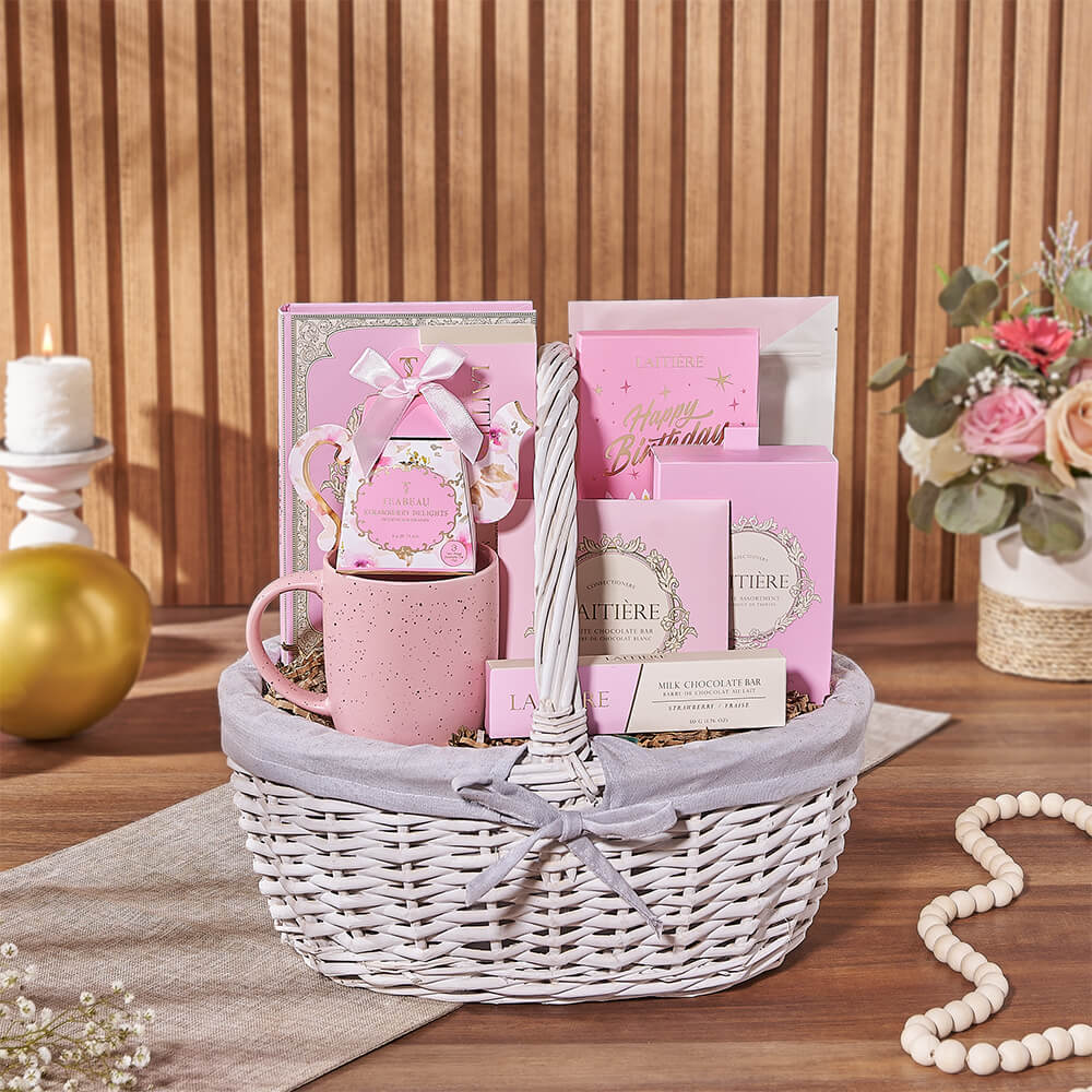 Happy Birthday Tea Gift Basket, tea gift, tea, birthday gift, birthday, chocolate gift, chocolate, Montreal delivery