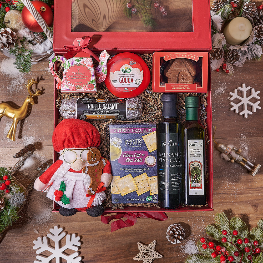 Holiday Truffle Salami and Cheese Basket – how the gift is presented