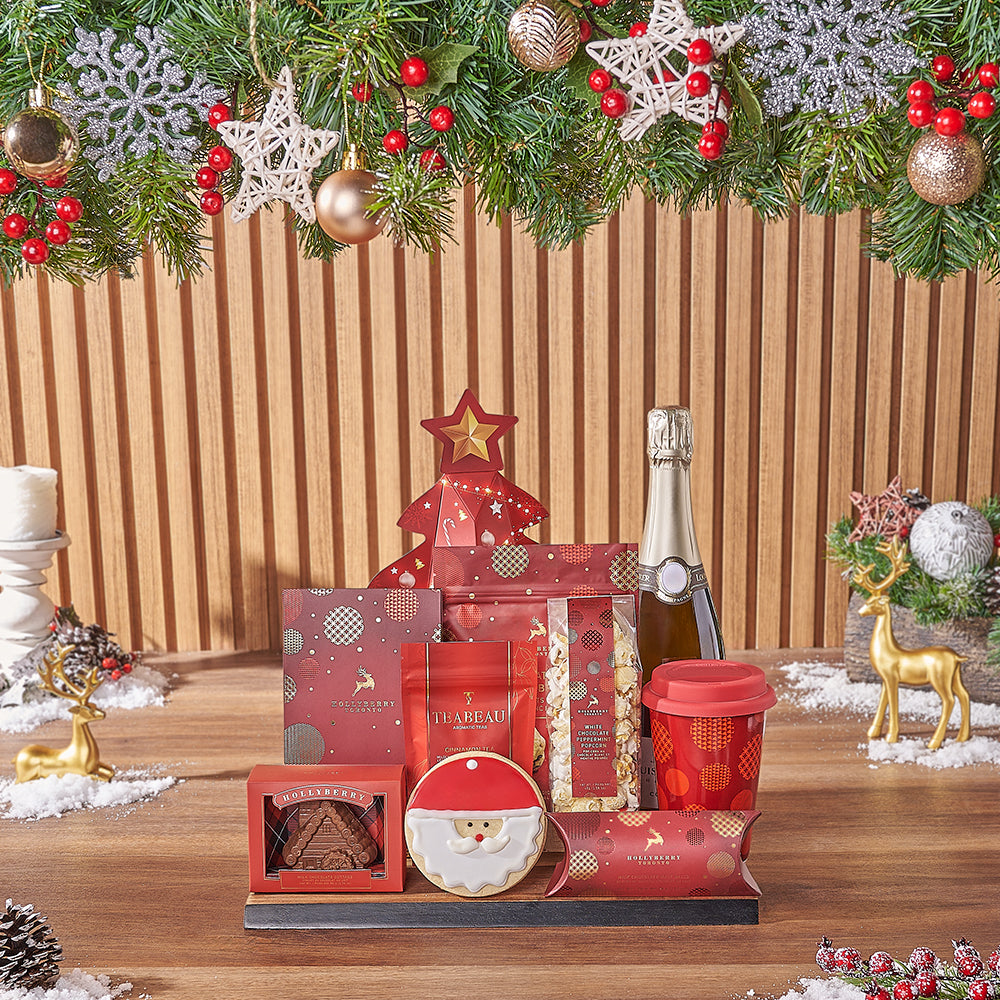 Sparkling Wine Christmas Treat Basket, Montreal – how the gift is presented