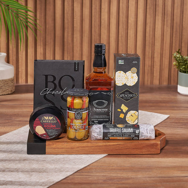 Salami, Cheese & Liquor Board Liquor gift baskets Montreal delivery