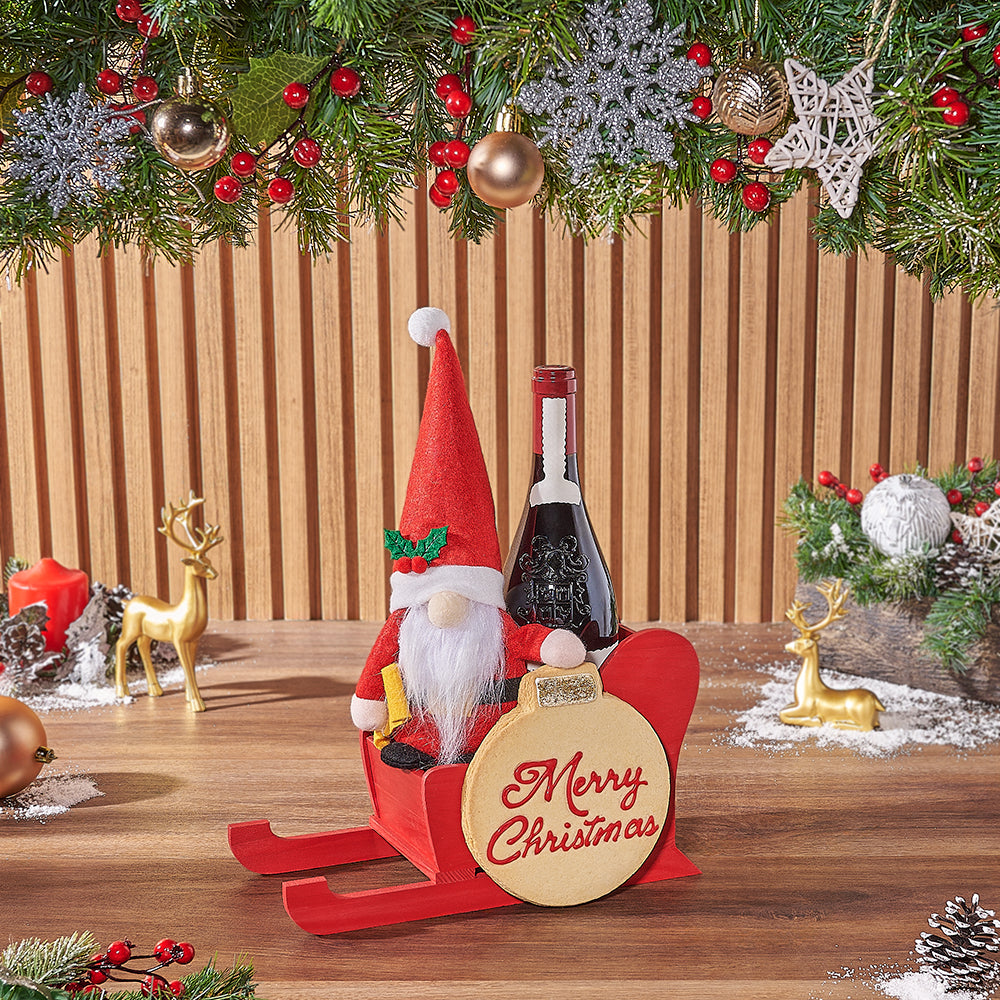 Red Wine Christmas Gift Sled – how the gift is presented