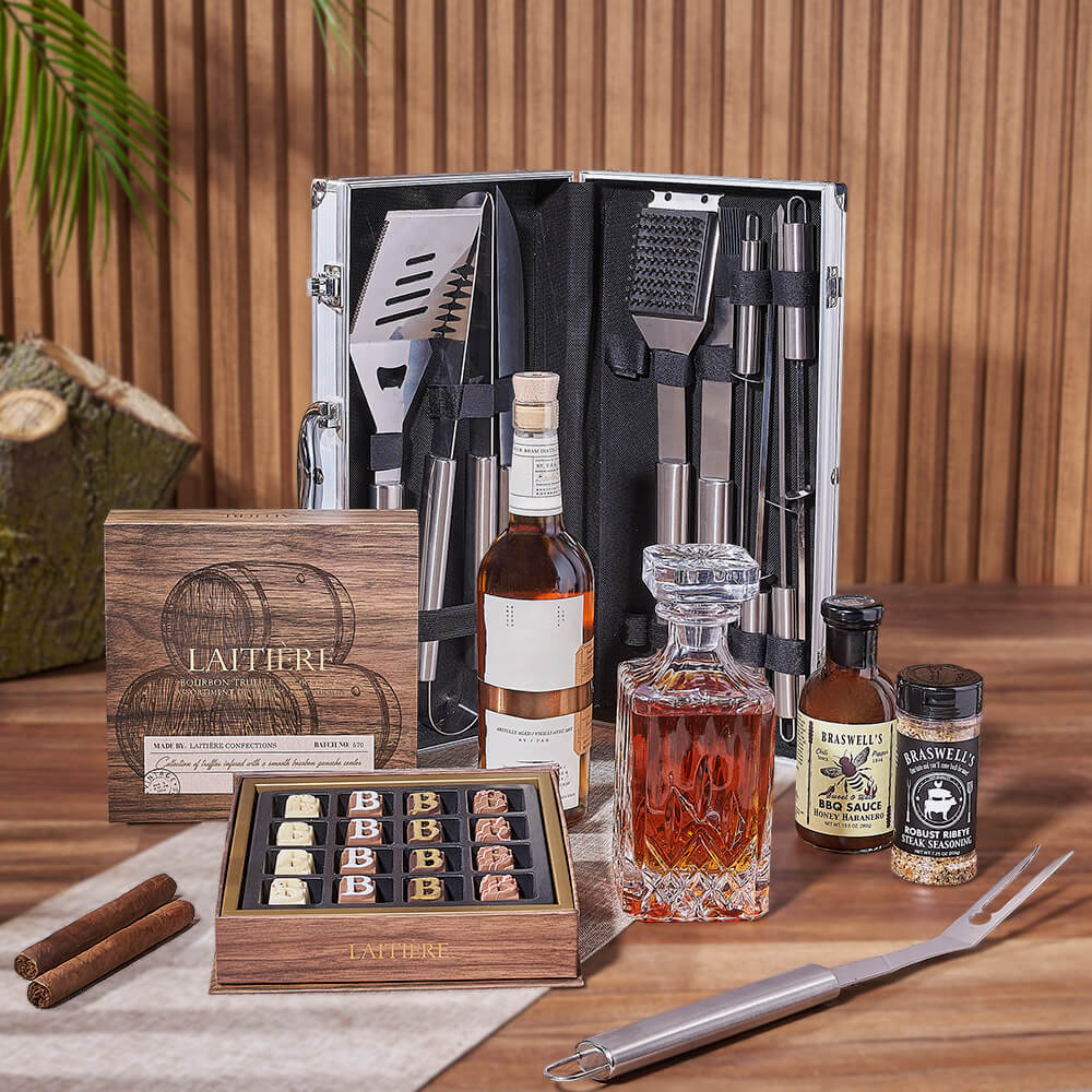BBQ and Whiskey Liquor Gift Basket – how the gift is presented