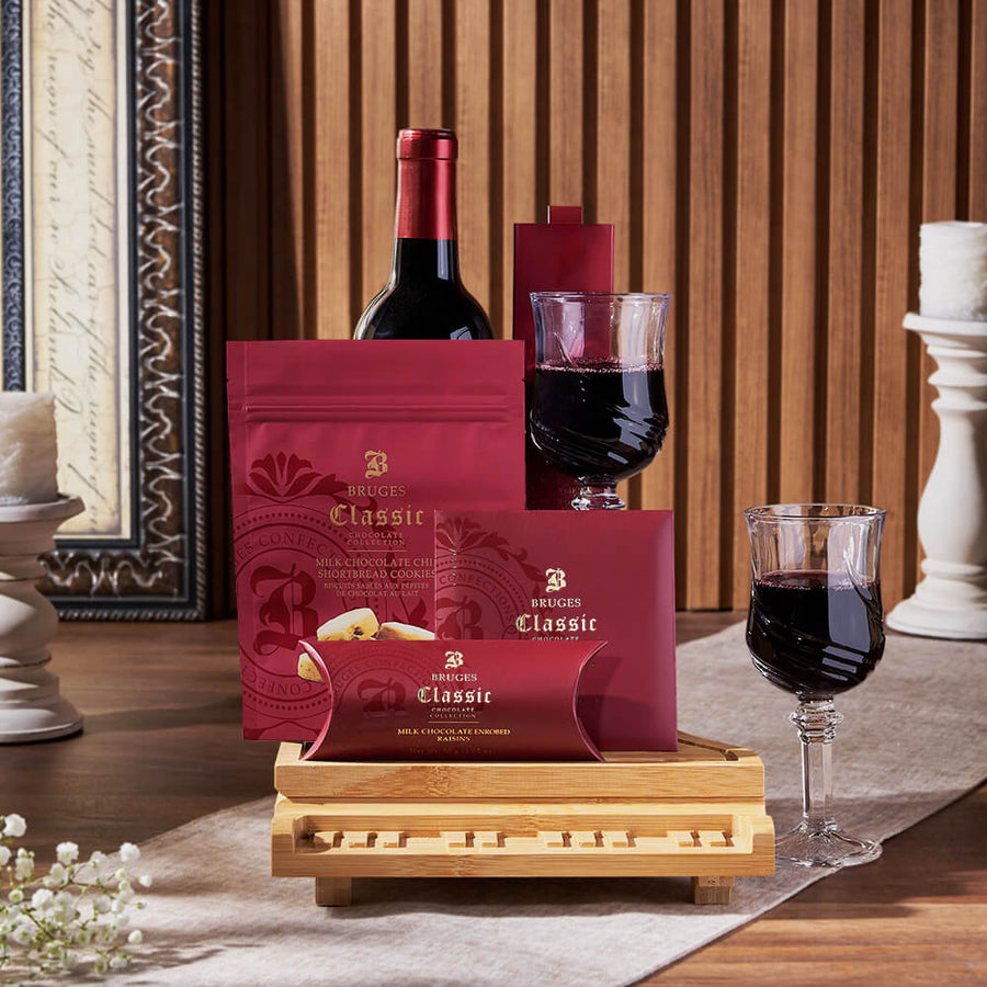 The Sweet Temptations Gourmet Wine Basket, wine gift, wine, chocolate gift, chocolate, cookie gift, cookie, Montreal delivery