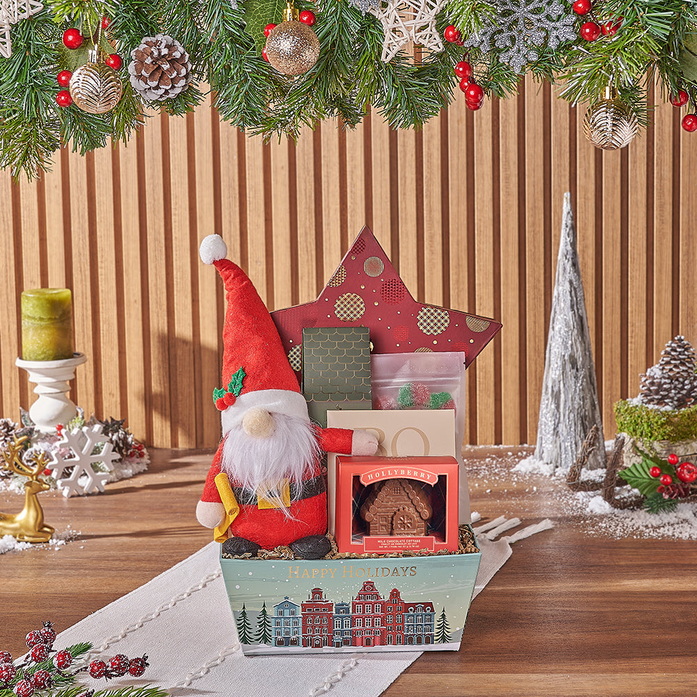 Christmas Treats and Plush Santa Basket – how the gift is presented