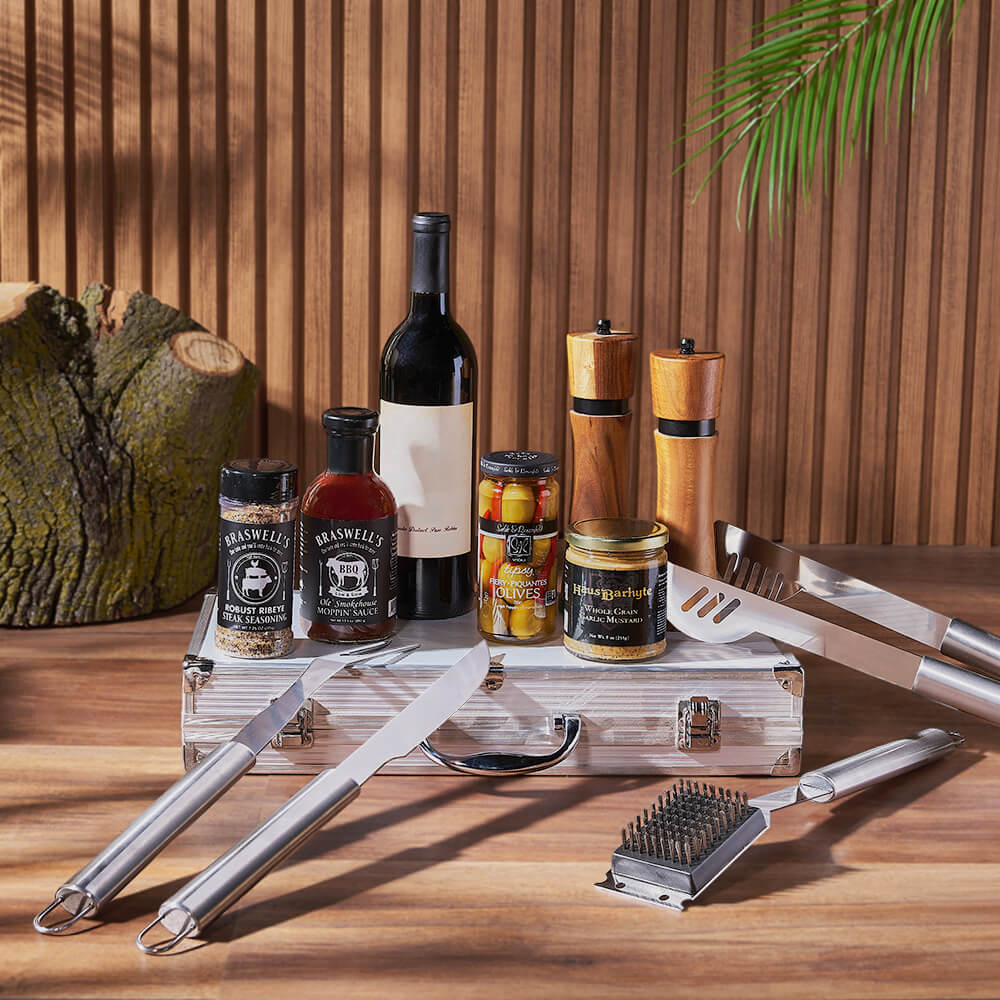 Barbecue Tools and Wine Gift – how the gift is presented
