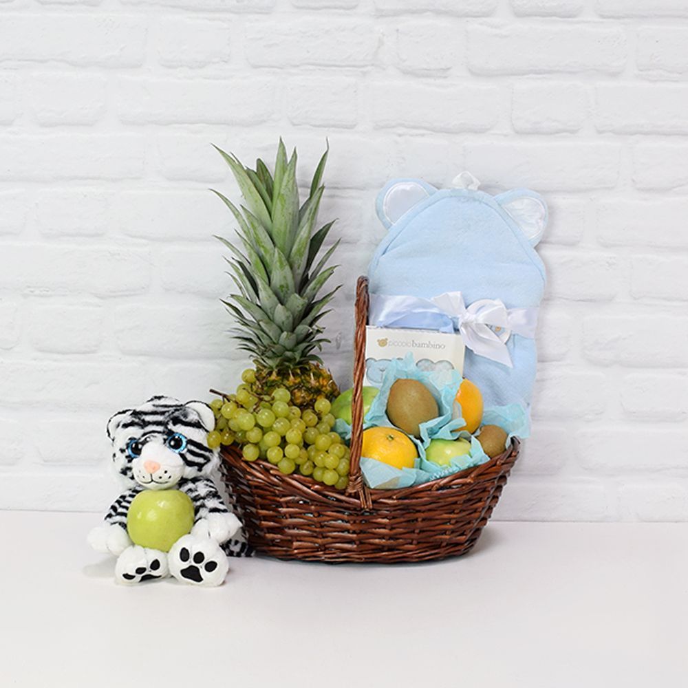 New Baby Fruit and Plush Basket – how the gift is presented