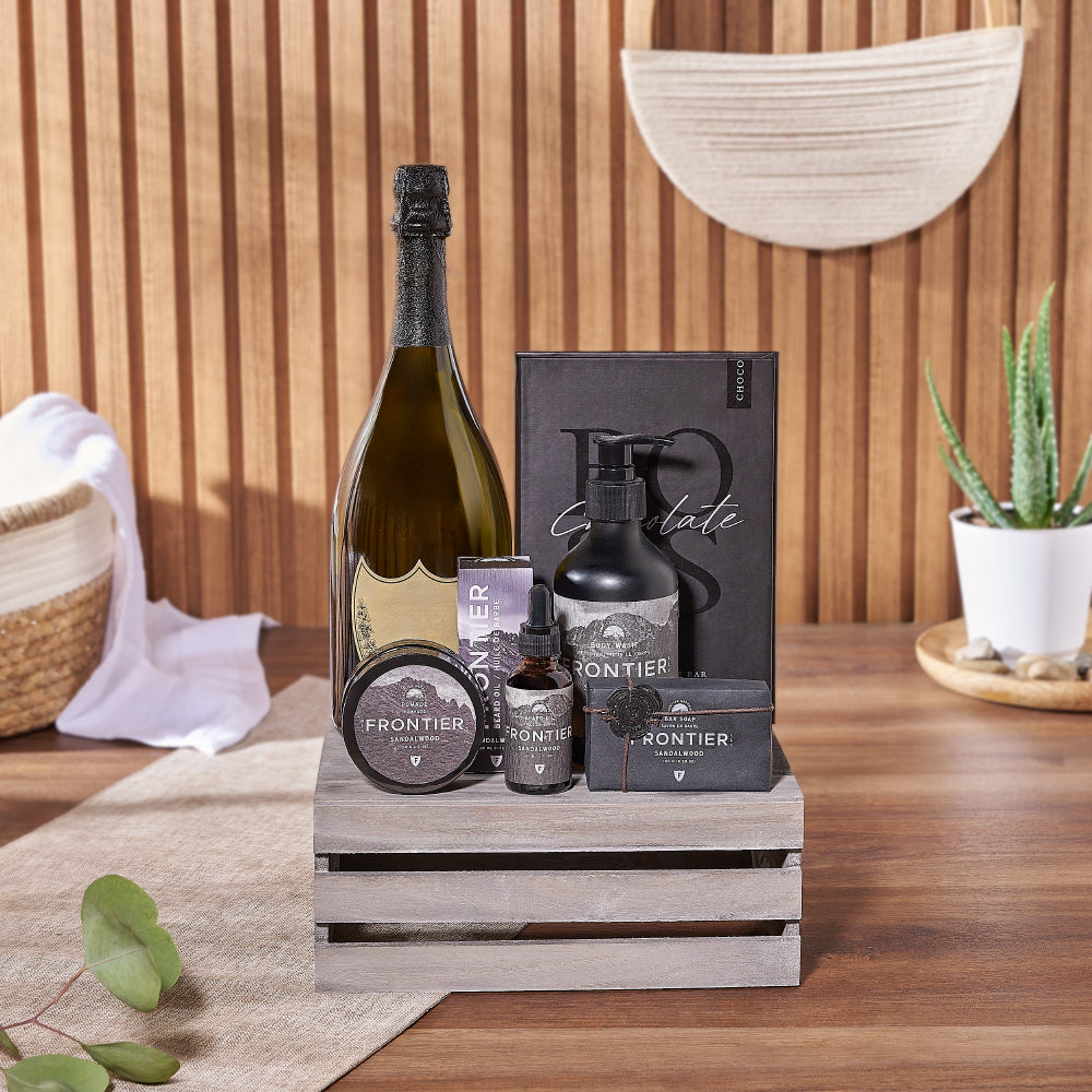 Sandalwood &amp; Champagne Spa Gift Crate - Spa Gift Basket - Montreal Delivery