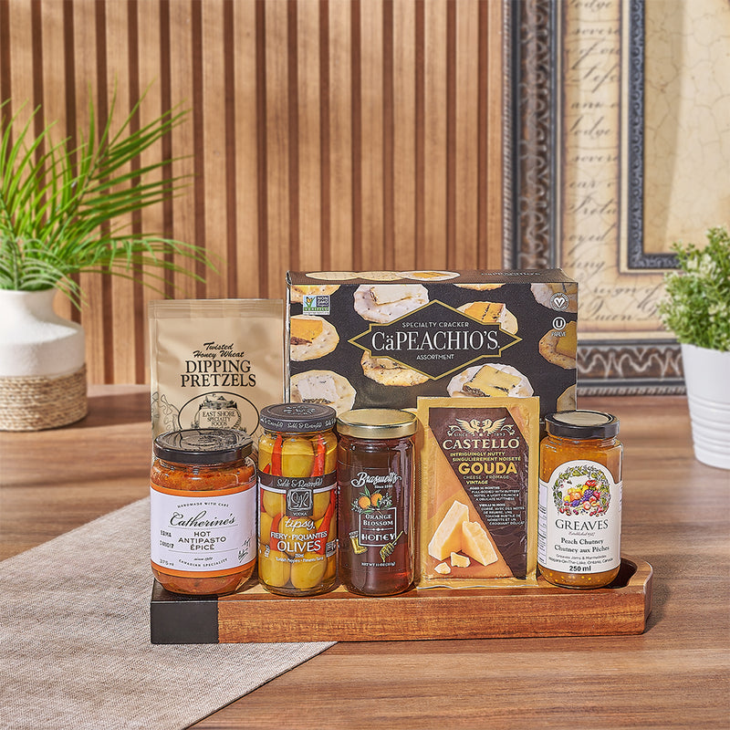 The Gourmet Appetizer Gift Set is a charming cheeseboard gift that is sure to please, Montreal delivery 