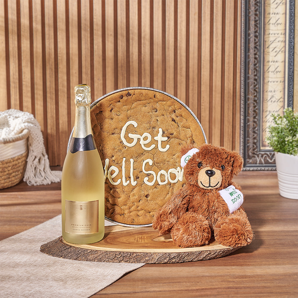 Get Well Soon Cookie &amp; Champagne Gift Set is the perfect blend of warm wishes for a speedy recovery - Montreal Baskets 