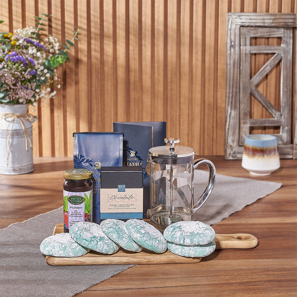 Celebrate the Festival of Lights with a delightful gift like the Hanukkah Coffee &amp; Snacks Gift Basket - Montreal Baskets