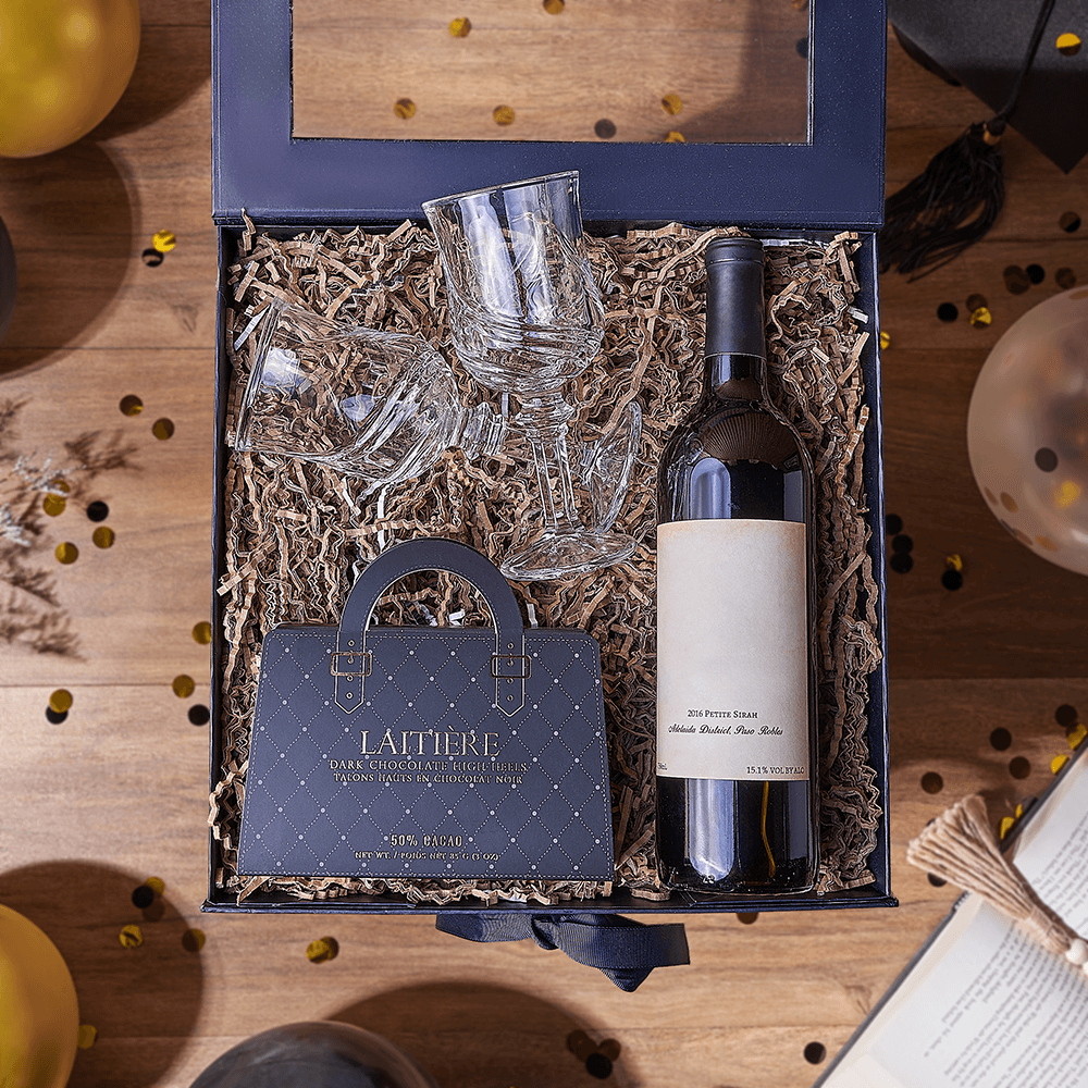Graduation Wine Gift Box, graduation gift, graduation, wine gift, wine, chocolate gift, chocolate, Montreal delivery