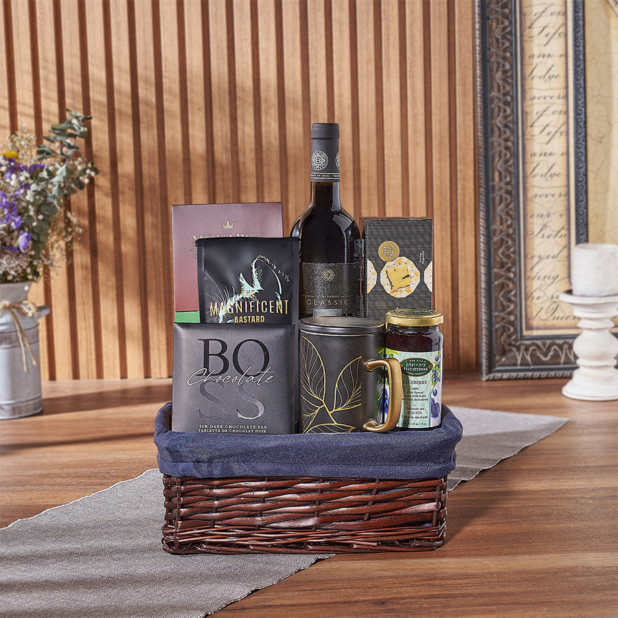 Elevate your Hanukkah festivities with the Happy Hanukkah Wine Gift Basket from Montreal Baskets - Montreal Delivery