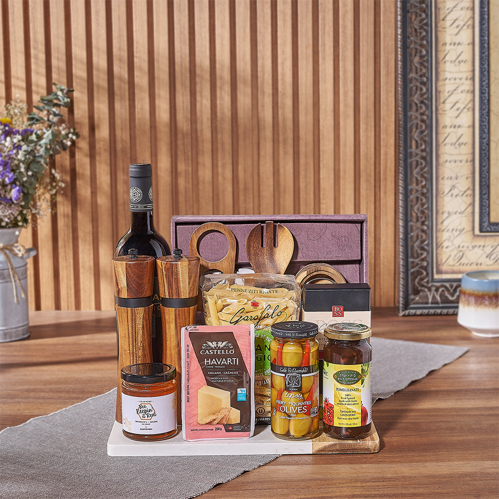The Hanukkah Kosher Wine &amp;amp; Pasta Basket from Montreal Baskets is a stunning gift - Montreal Delivery
