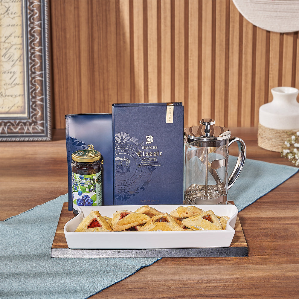 Haman’s Just Desserts Purim Gift Basket, kosher gift, kosher, coffee gift, coffee, purim gift, purim, Montreal delivery