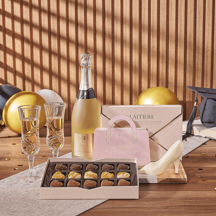 Bubbly Graduation Gift, graduation gift, graduation, chocolate gift, chocolate, champagne gift, champagne, sparkling wine gift, sparkling wine, Montreal delivery