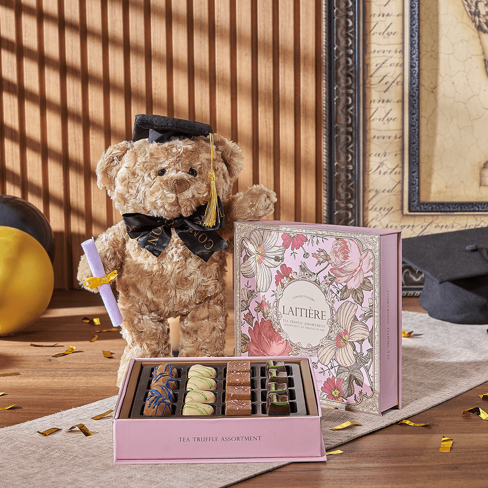 Indulgent Graduation Gift Set, graduation gift, graduation, chocolate gift, chocolate, plush gift, plush, Montreal delivery