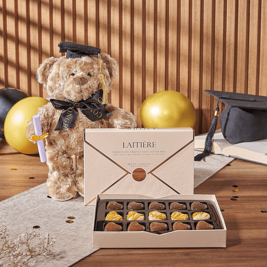 Graduation Chocolate & Teddy Gift, chocolate gift, chocolate, bear gift, bear, Montreal delivery