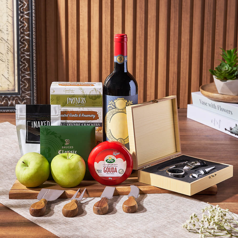 Apple, Cheese, & Wine Gift Basket, wine gift, wine, cheese gift, cheese, fruit gift, fruit, Montreal delivery