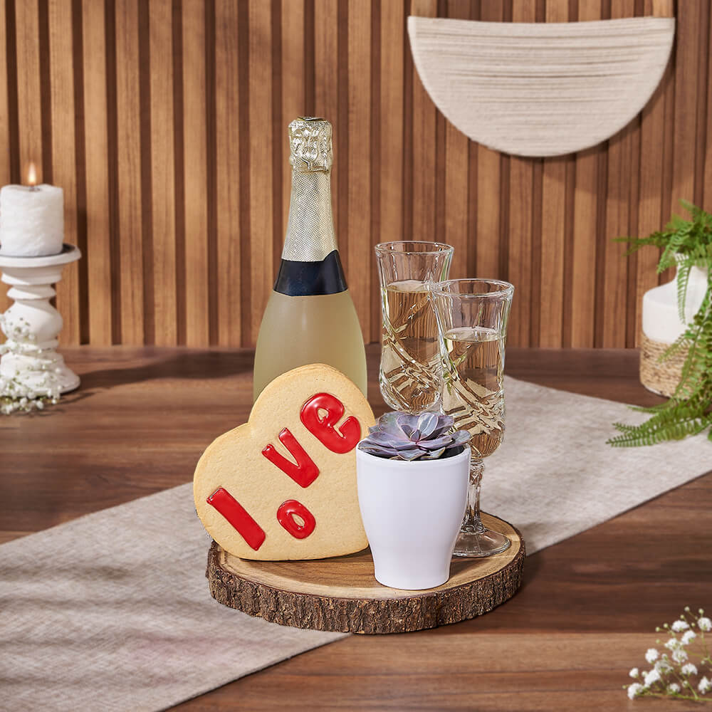 Beaconsfield Champagne Gift Basket, sparkling wine gift, sparkling wine, plant gift, plant, cookie gift, cookie, Montreal delivery