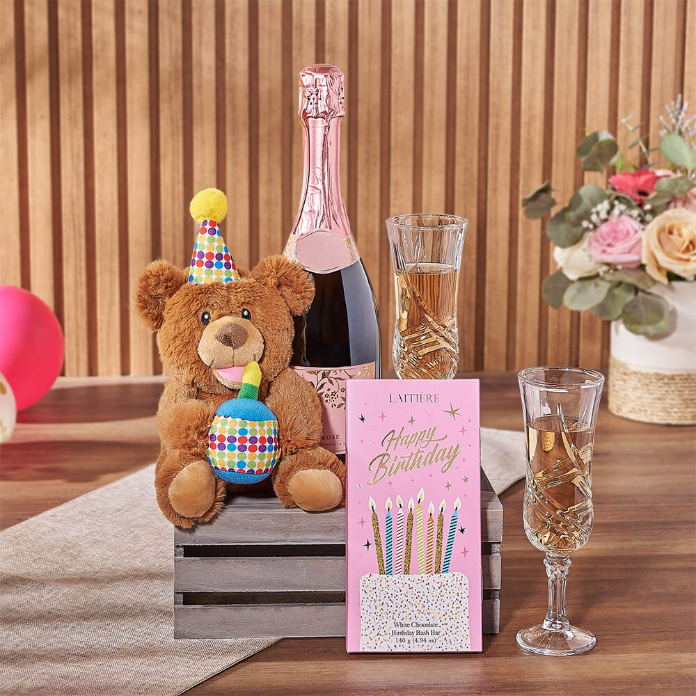 Birthday Bear &amp; Champagne Gift Crate, champagne gift, champagne, birthday gift, birthday, Montreal delivery