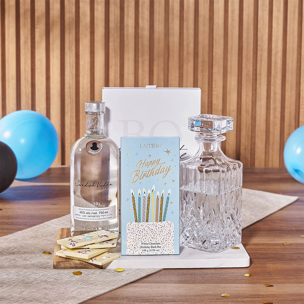 Birthday Vodka and Decanter – how the gift is presented