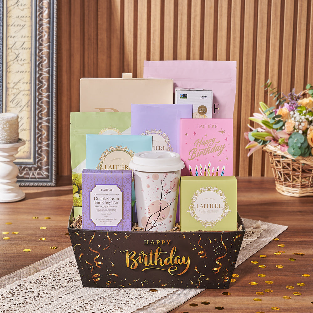 Birthday Tea &amp; Goodies Gift, birthday gift, birthday, tea gift, tea, cookie gift, cookie, chocolate gift, chocolate, Montreal delivery