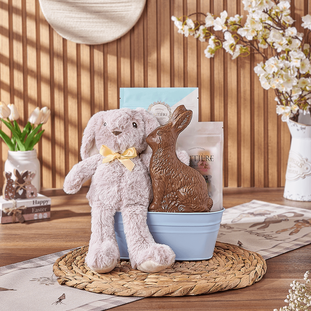 Blue Easter Bunny Gift Basket, chocolate gift, chocolate, easter gift, easter, Montreal delivery