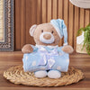 Blue Hugging Blanket Bear from Montreal Baskets - Plush Gift - Montreal Delivery.