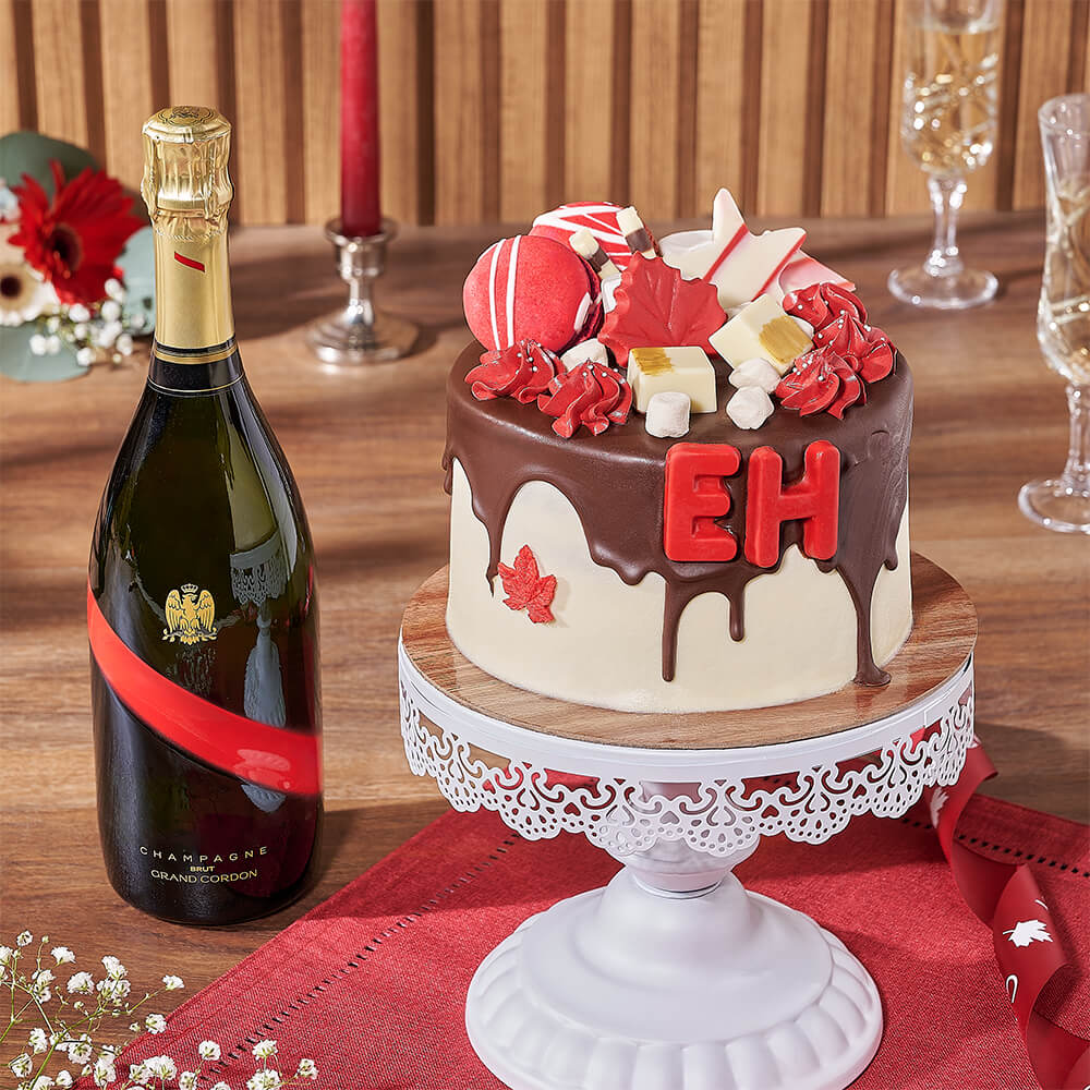 Canada Day Cake &amp; Bubbly Gift, cake gift, cake, canada day gift, canada day, champagne gift, champagne, sparkling wine gift, sparkling wine, Montreal delivery