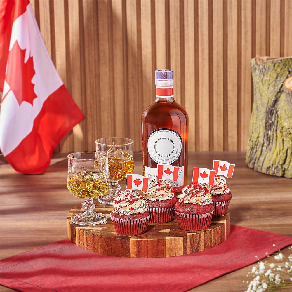 Canada Day Spirits &amp; Cupcake Gift Board, canada day gift, canada day, liquor gift, liquor, cupcake gift, cupcake, Montreal delivery