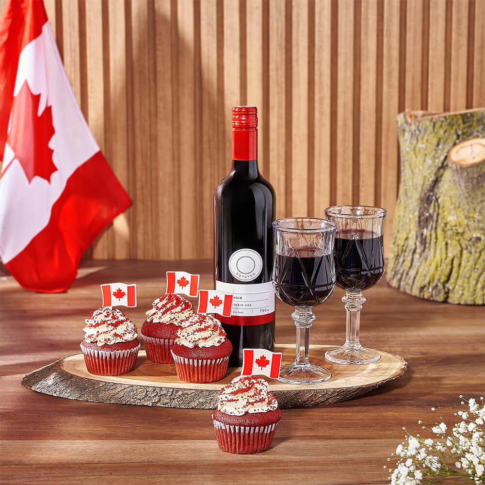 Canada Day Wine &amp; Cupcake Gift Board, wine gift, wine, canada day gift, canada day, cupcake gift, cupcake, Montreal delivery