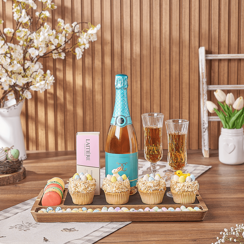 Champagne &amp; Easter Cupcake Serving Gift, sparkling wine gift, sparkling wine, champagne gift, champagne, easter gift, easter, Montreal delivery