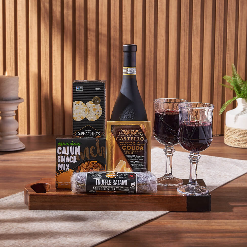 Charcuterie & Wine Gift Basket, wine gift, wine, cheese gift, cheese, charcuterie gift, charcuterie, Montreal delivery