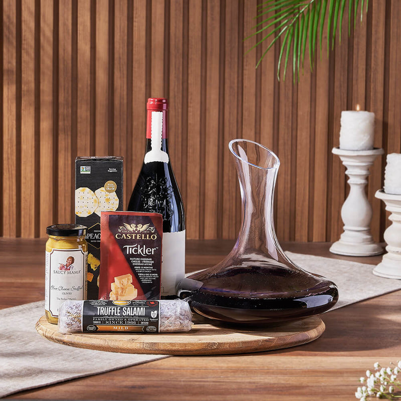 Charming Wine Decanter Gift Set, wine gift, wine, charcuterie gift, charcuterie, cheese gift, cheese, decanter gift, decanter, Montreal delivery