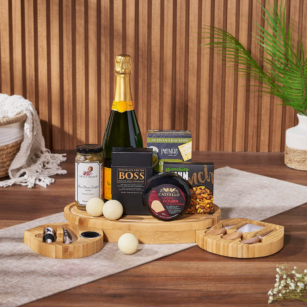 Cheese &amp; Champagne Celebration Gift Set, champagne gift, champagne, sparkling wine gift, sparkling wine, cheese board gift, cheese board, Montreal delivery