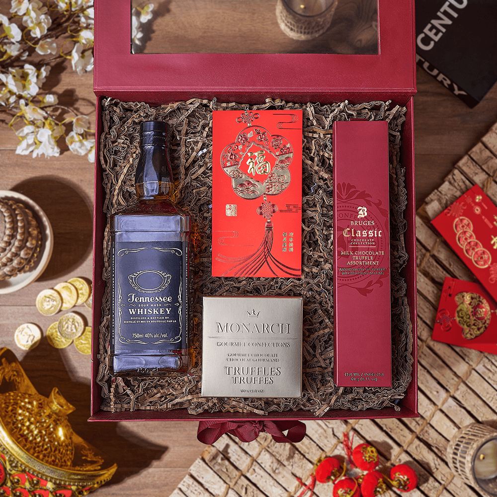 Chinese New Year Spirits & Chocolate Box, chinese new year gift, chinese new year, lunar new year gift, lunar new year, liquor gift, liquor, Montreal delivery