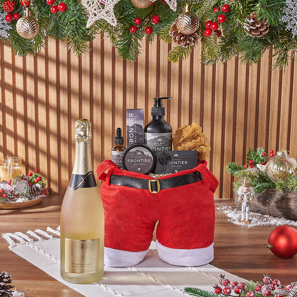 Christmas Champagne &amp; Spa Gift Bag, christmas gift, christmas, champagne gift, champagne, sparkling wine gift, sparkling wine, spa gift, spa, mens spa gift, mens spa, Montreal delivery