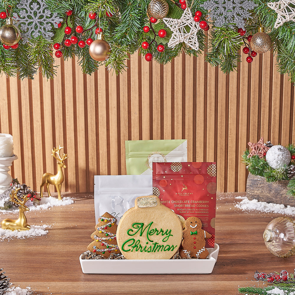 Christmas Cookie Collection on a Lucca Ceramic Serving Platter – how the gift is presented