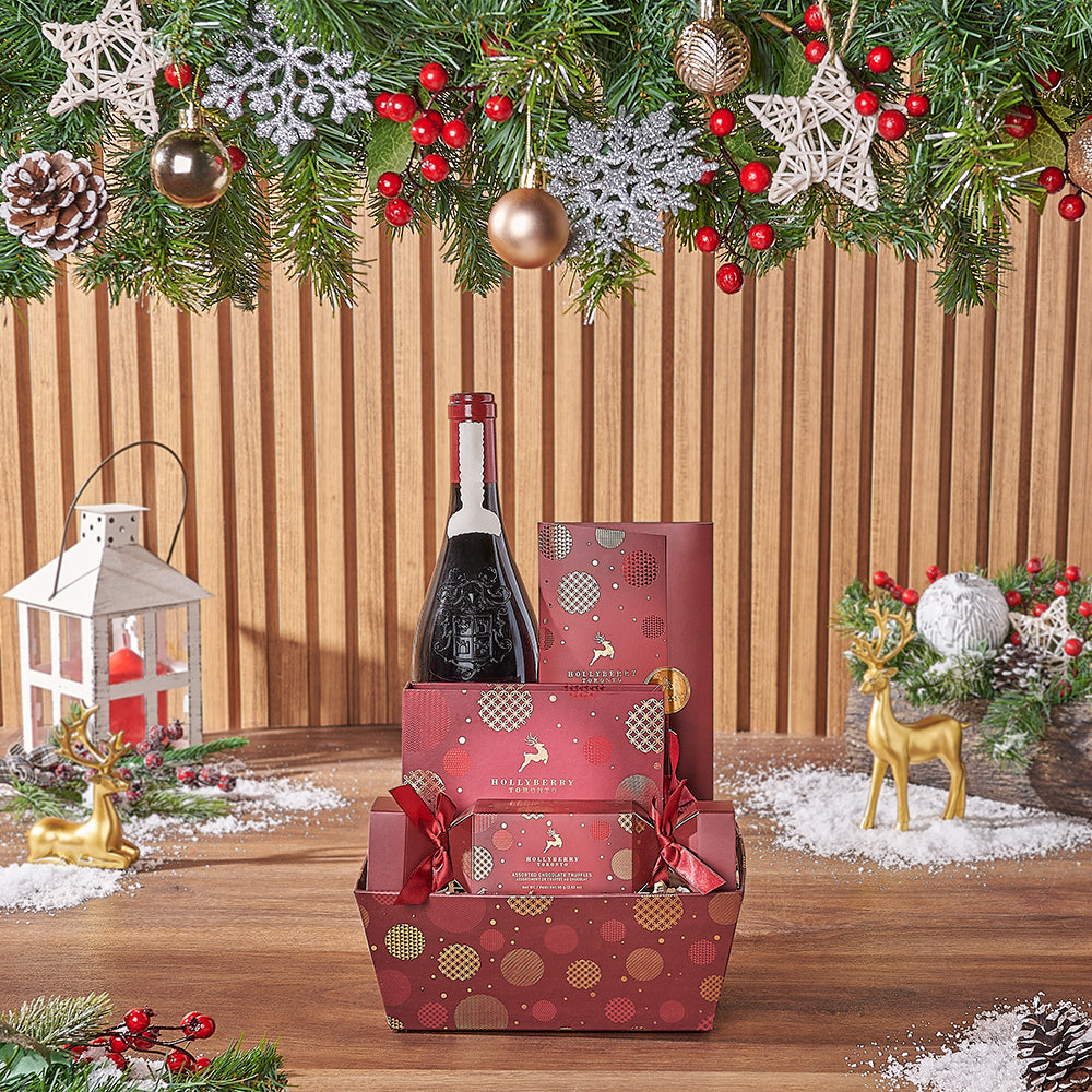 Christmas Morning Wine Gift Set, christmas gift, christmas, wine gift, wine, chocolate gift, chocolate, Montreal delivery