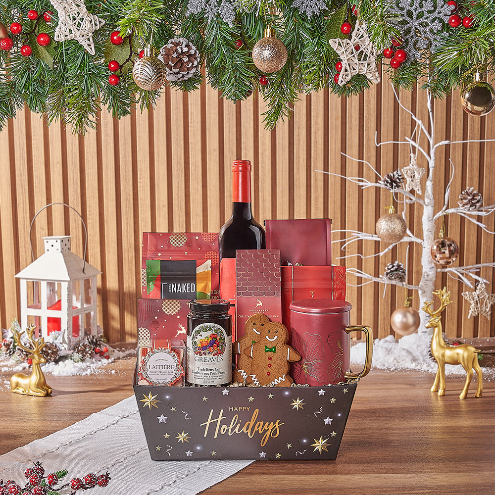 Christmas Tea &amp; Treat Gift Set, christmas gift, christmas, wine gift, wine, cookie gift, cookie, chocolate gift, chocolate, Montreal delivery